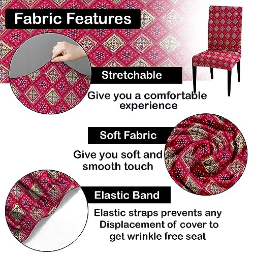 HOTKEI Pack of 4 Pink Geometric Print Dining Table Chair Cover Stretchable Slipcover Seat Protector Removable 1pc Polycotton Dining Chairs Covers for Home Hotel Dining Table Chairs