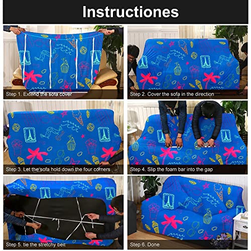 HOTKEI 3 Seater Blue Cupcake Print Polycotton Big Universal Non-Slip Elastic Stretchable Sofa Set Cover Protector for 3 Seater Sofa seat Stretchable Cloth Full Covers