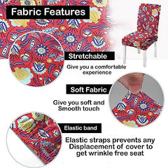 HOTKEI Pack of 1 Red Floral Print Elastic Stretchable Dining Table Chair Seat Cover Protector Slipcover for Dining Table Chair Covers Stretchable 1 Piece Set of 1 Seater