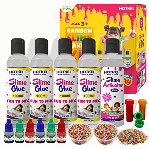 HOTKEI (Make 20+ Slimes) Multicolor Scented DIY Magic Toy Slimy Slime Activator Glue Gel Jelly Putty Making kit Set Toy for Boys Girls Kids Slime Activator Making Kit 4 Clear Glue 1 Activator