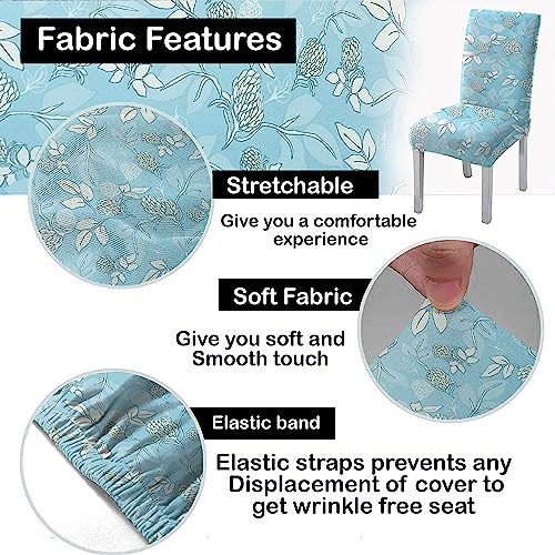 HOTKEI Set of 4 Blue Flower Printed Dining Table Chair Cover Stretchable Slipcover Seat Protector Removable 1pc Polycotton Dining Chairs Covers for Home Hotel Dining Table Chairs