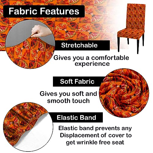HOTKEI Pack of 4 Orange Printed Dining Table Chair Cover Stretchable Slipcover Seat Protector Removable 1pc Polycotton Dining Chairs Covers for Home Hotel Dining Table Chairs