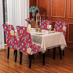 HOTKEI Pack of 2 Red Floral Print Elastic Stretchable Dining Table Chair Seat Cover Protector Slipcover for Dining Table Chair Covers Stretchable 1 Piece Set of 2 Seater