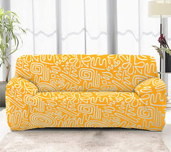 HOTKEI 3 Seater Yellow Abstract Print Polycotton Big Universal Non-Slip Elastic Stretchable Sofa Set Cover Protector for 3 Seater Sofa seat Stretchable Cloth Full Covers